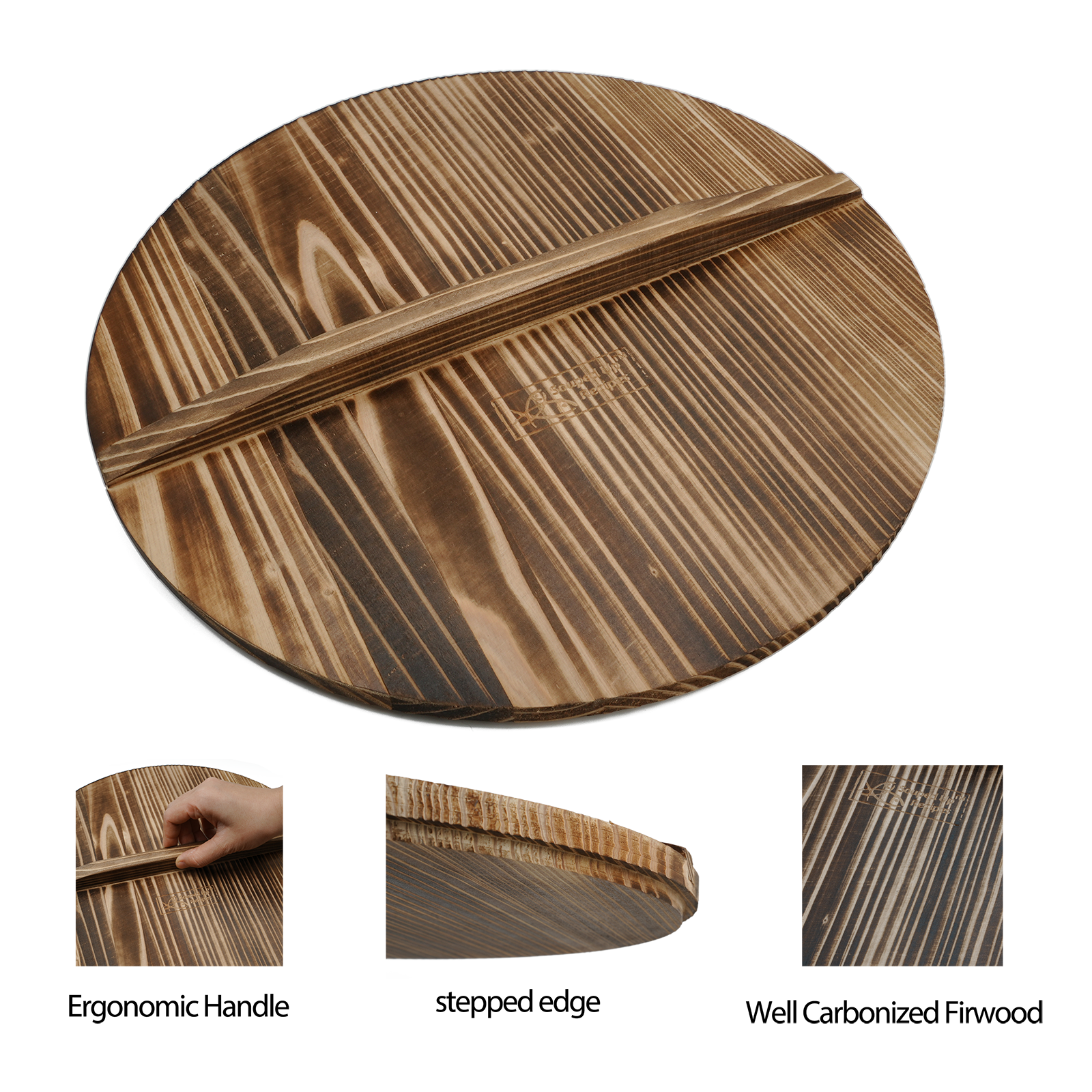 12.5 Inch Natural Wooden Wok Lid - Wooden Lid Fits for woks and pans with an inner diameter! from 12.48"to12.87"
