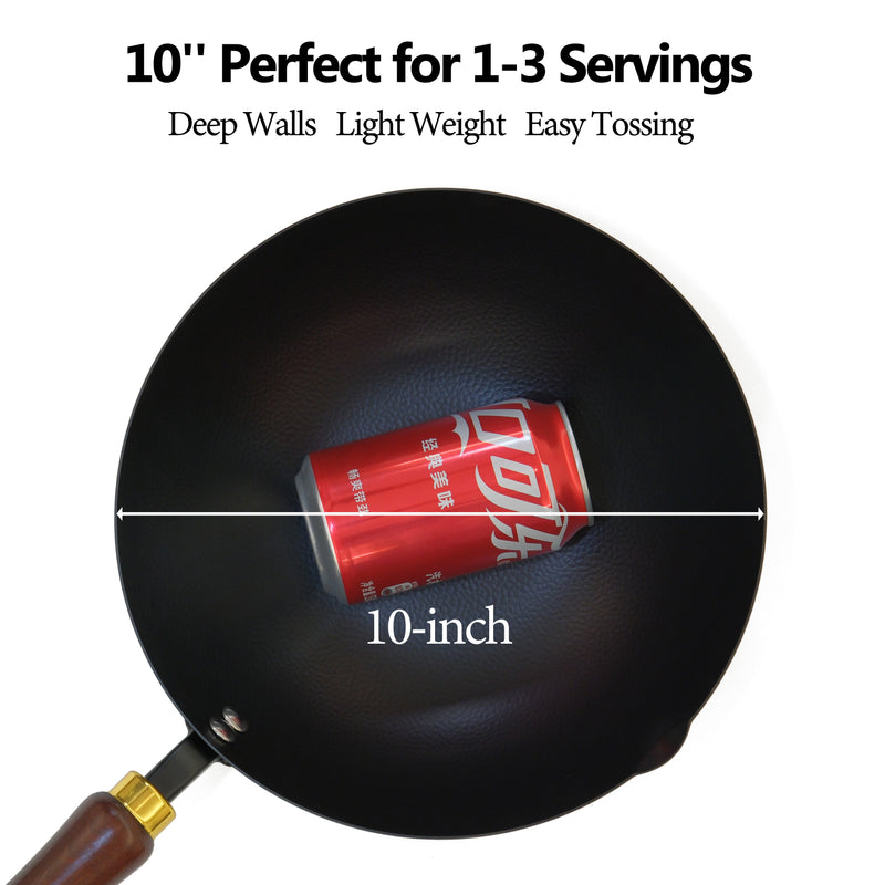 Souped Up Recipes 10 Inch Carbon Steel Wok For Electric, Induction and Gas Stoves (Lid and User Guide Video Included)