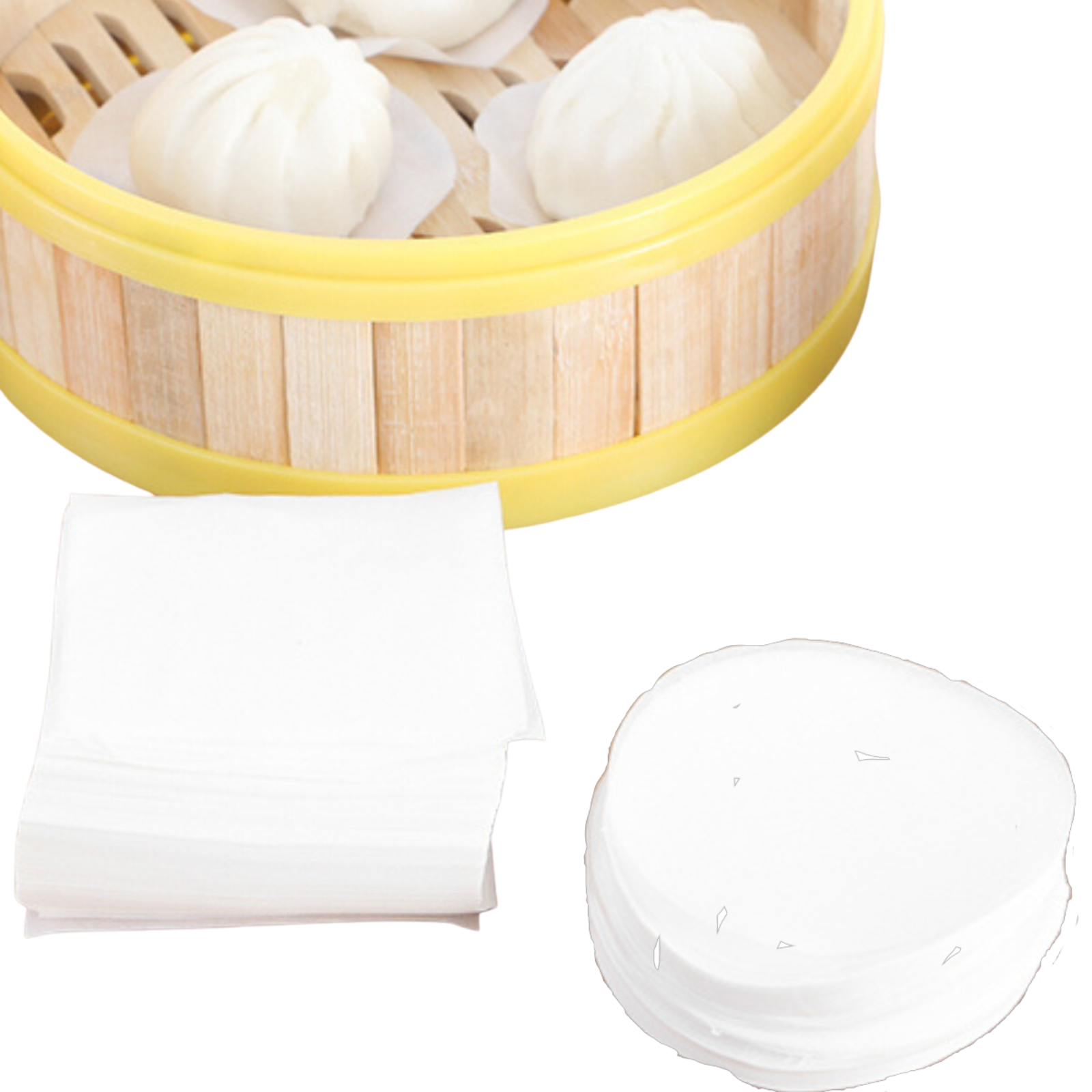 Round and Square Liners for Buns, Dumplings, and Other Dim Sum (500 pieces)