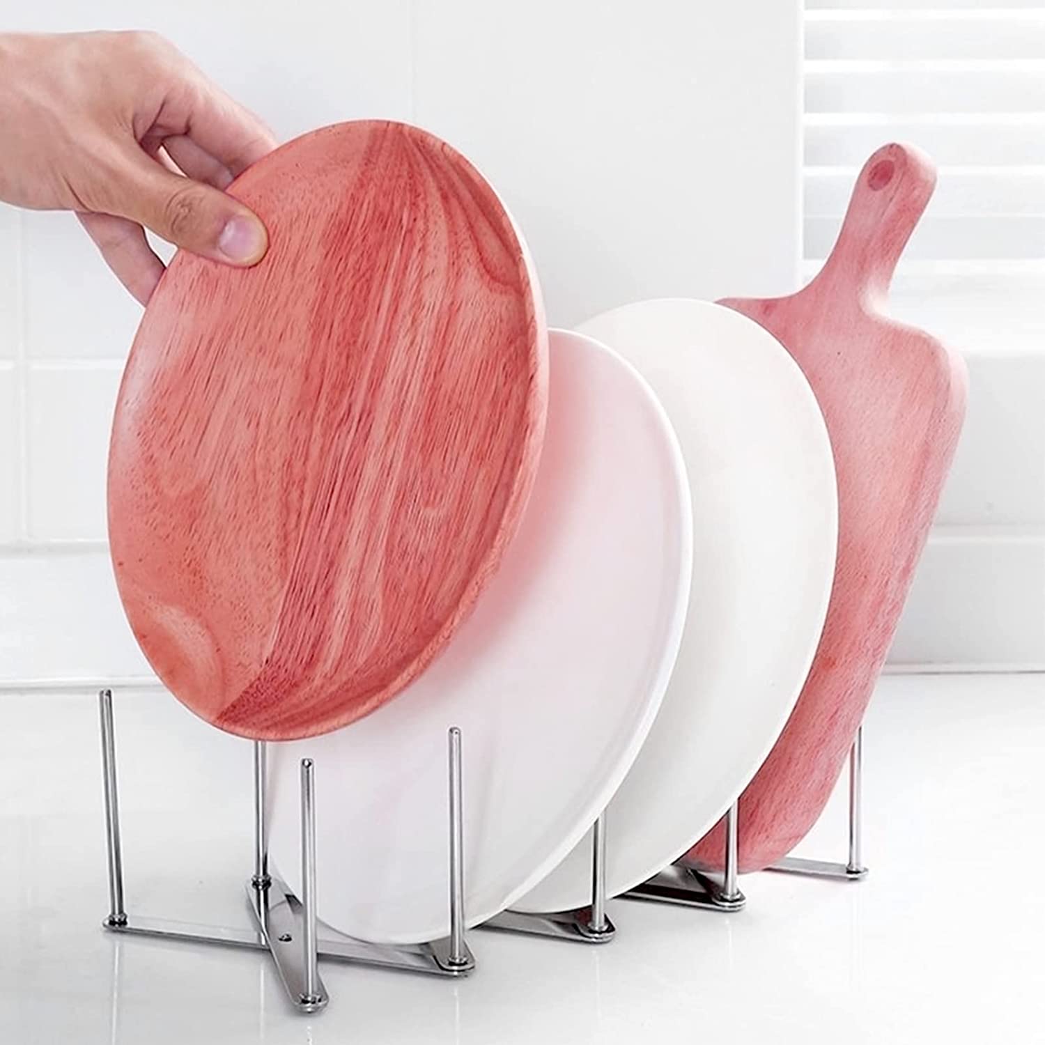 Multi-Functional Organizer for Dishes and Lids / Retractable Plate Drying Rack Holder (2 PC)