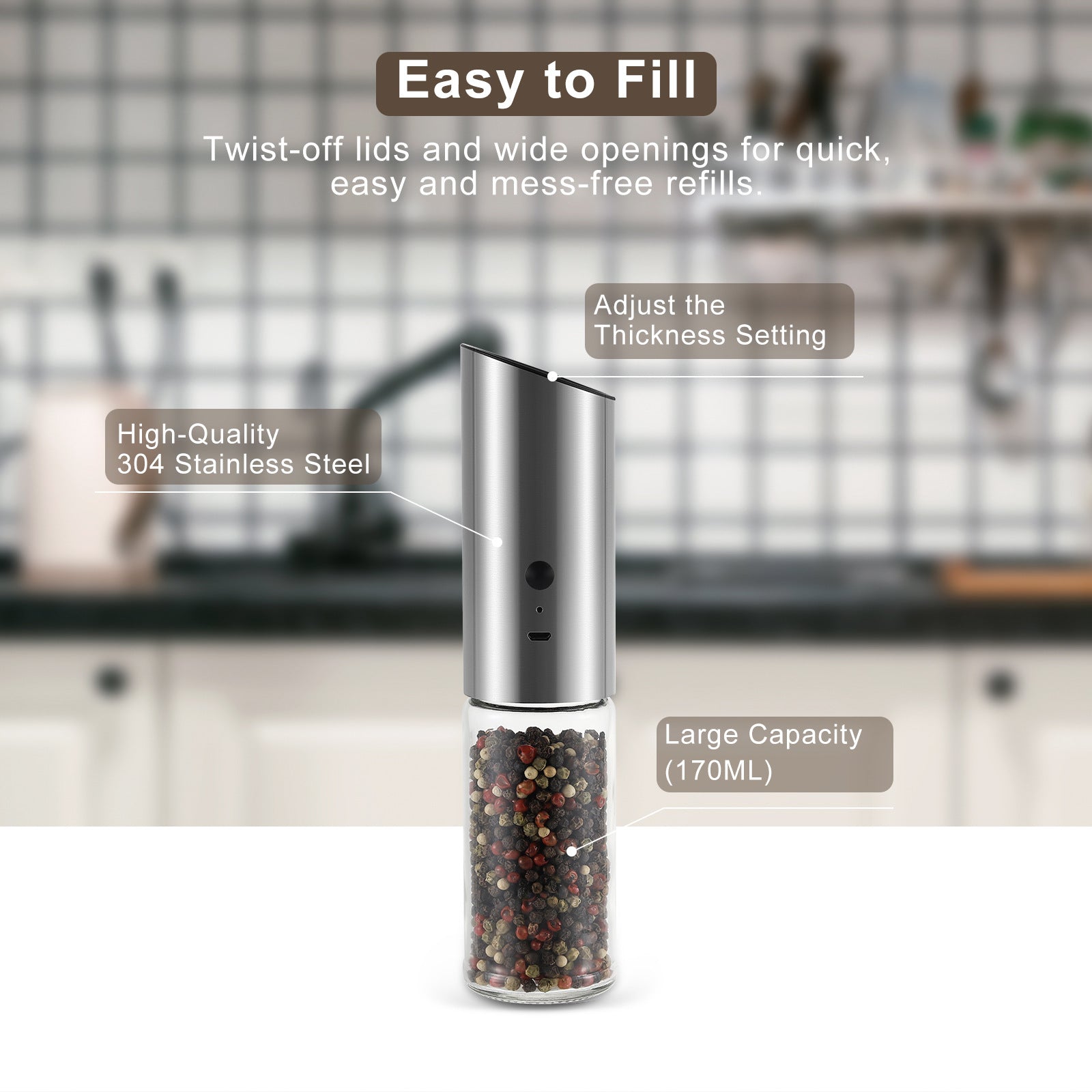 Electric Pepper Mill - Just turn it over and it will grind your pepper!