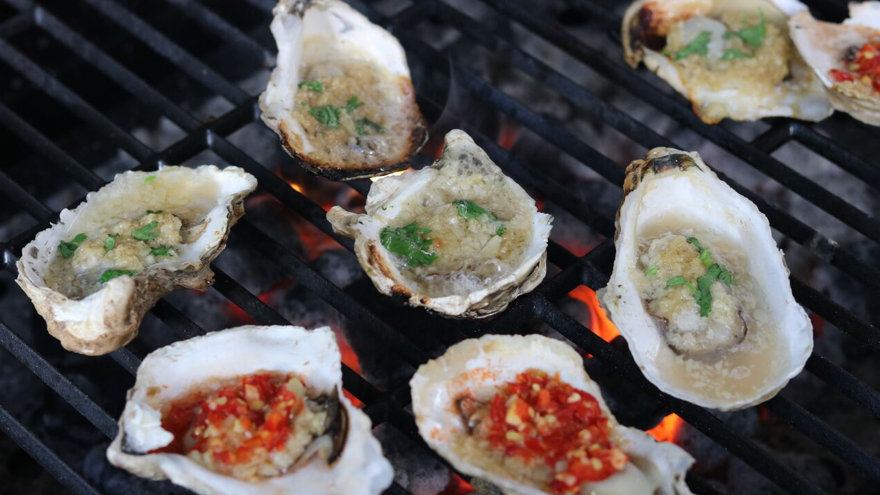 Grilled Oysters w/ Garlic and Chili Toppings