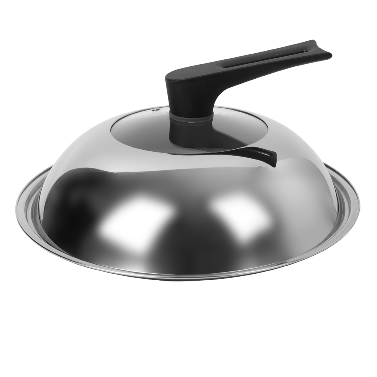 Wok Lid 13.2 Inch Universal Lid, Frying Pot 304 stainless steel lid with a tempered glass window Frying Pot Cover, Cookware Lids Replacement Lid with Handle - Mirror Appearance