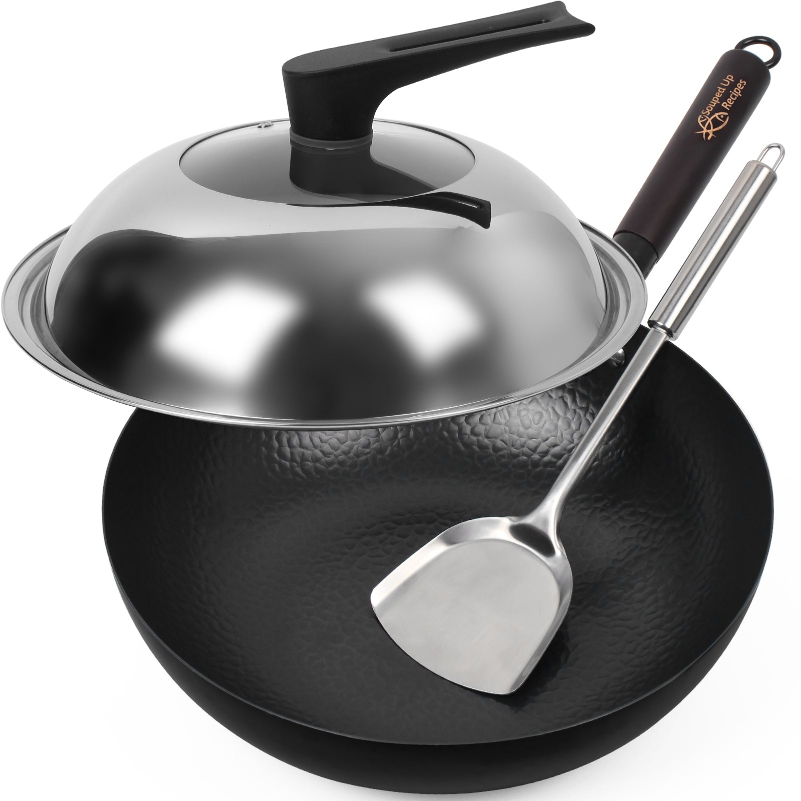 13.4 Inch Carbon Steel Wok For Electric, Induction and Gas Stoves (Lid, Spatula and User Guide Video Included)