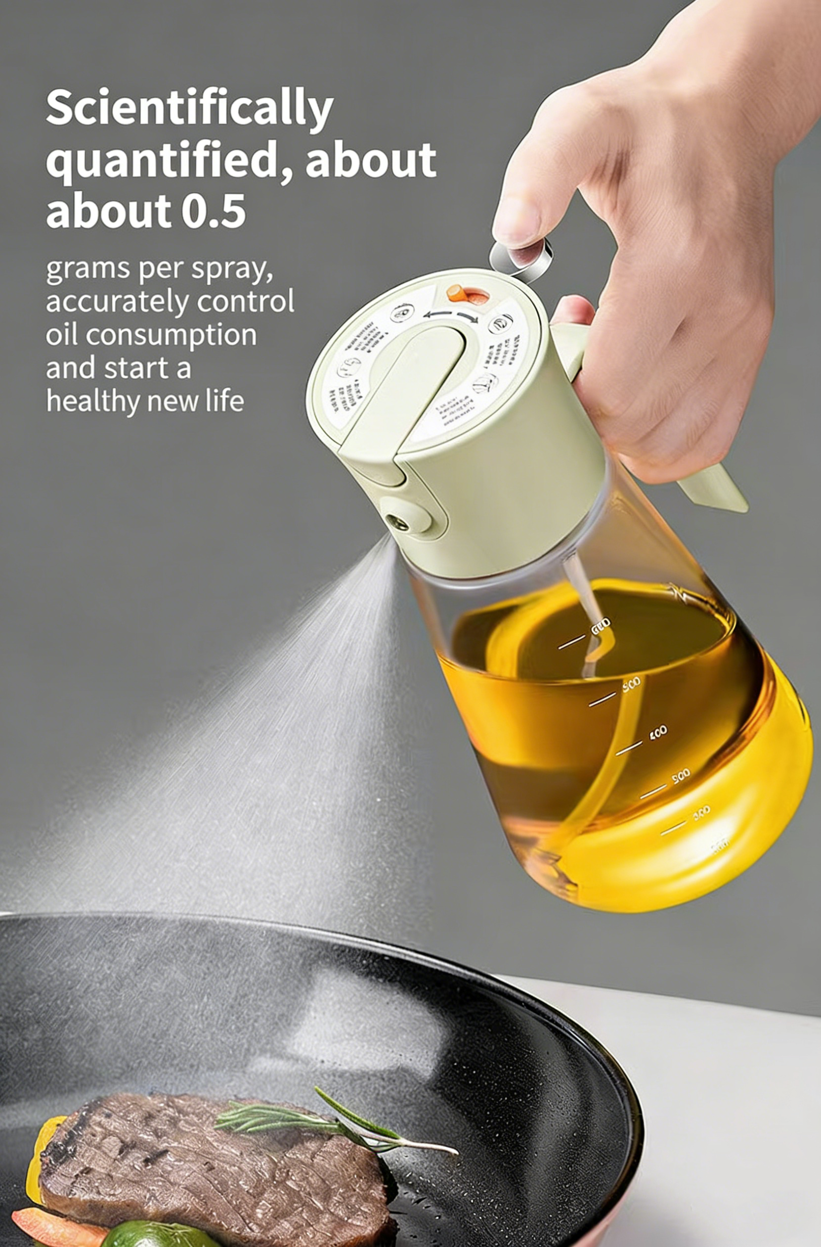 Glass Oil Sprayer for Cooking 700ml/23.7oz, Kitchen Gadget for Air Fryer, BBQ, Salad & Pan Frying（Cold Smoke Gray）
