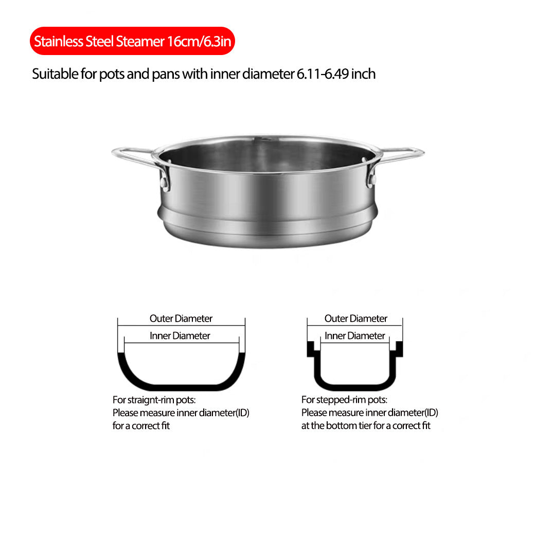 304 Stainless Steel Stackable Steamer Basket with Handles (Dishwasher Safe)