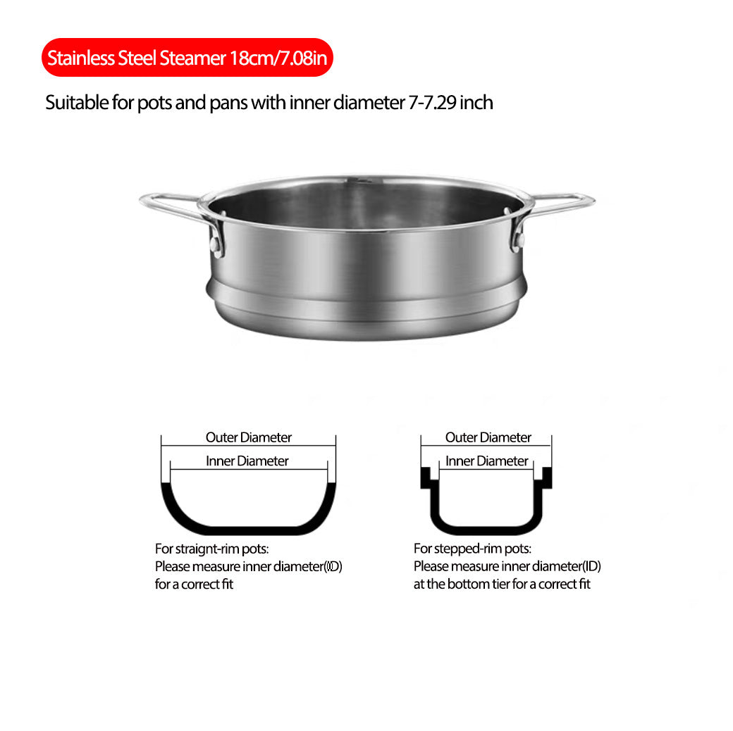 304 Stainless Steel Stackable Steamer Basket with Handles (Dishwasher Safe)