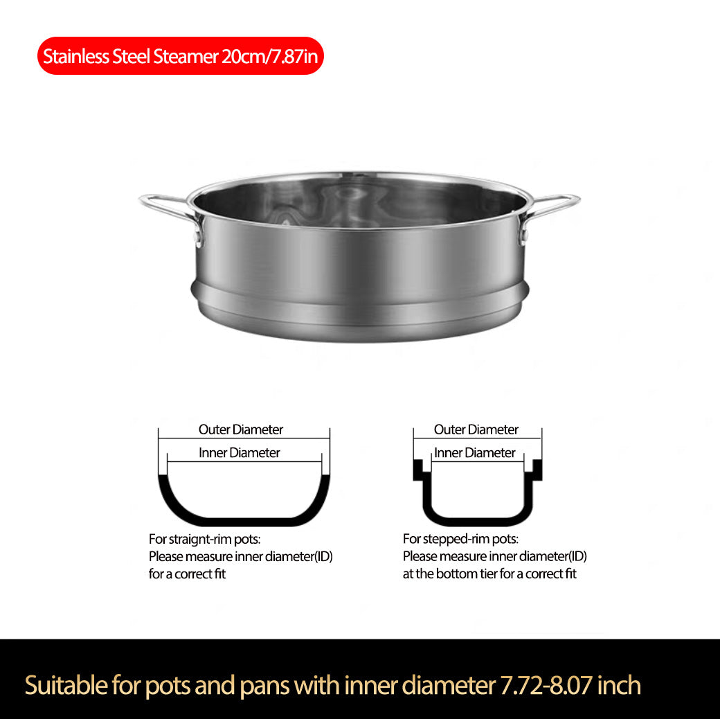 Stainless Steel Steamer Stackable Steamer with Handle, Silver