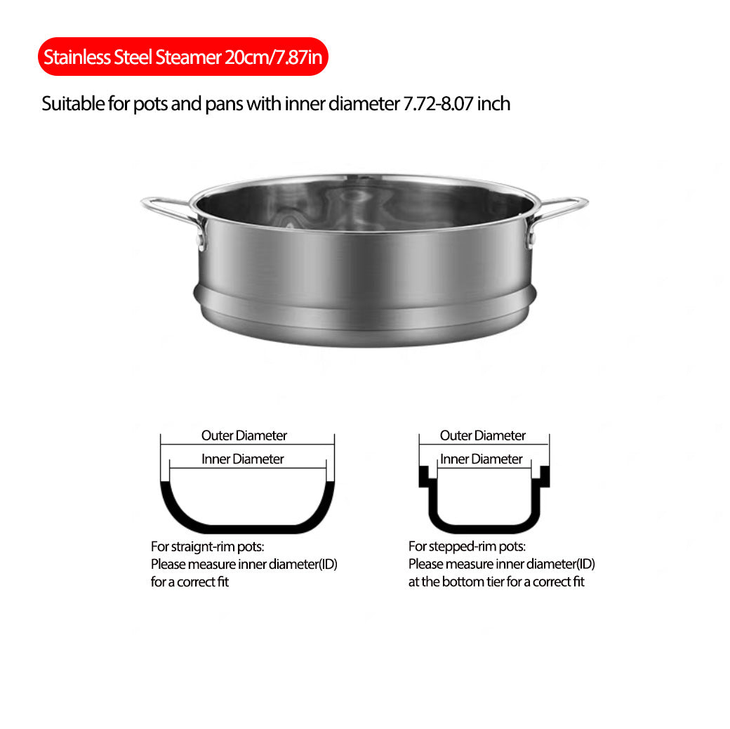 304 Stainless Steel Stackable Steamer Basket with Handles (Dishwasher Safe)