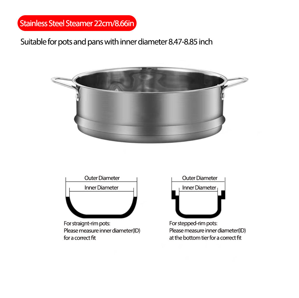 304 Stainless Steel Stackable Steamer Basket with Handles (Dishwasher Safe)