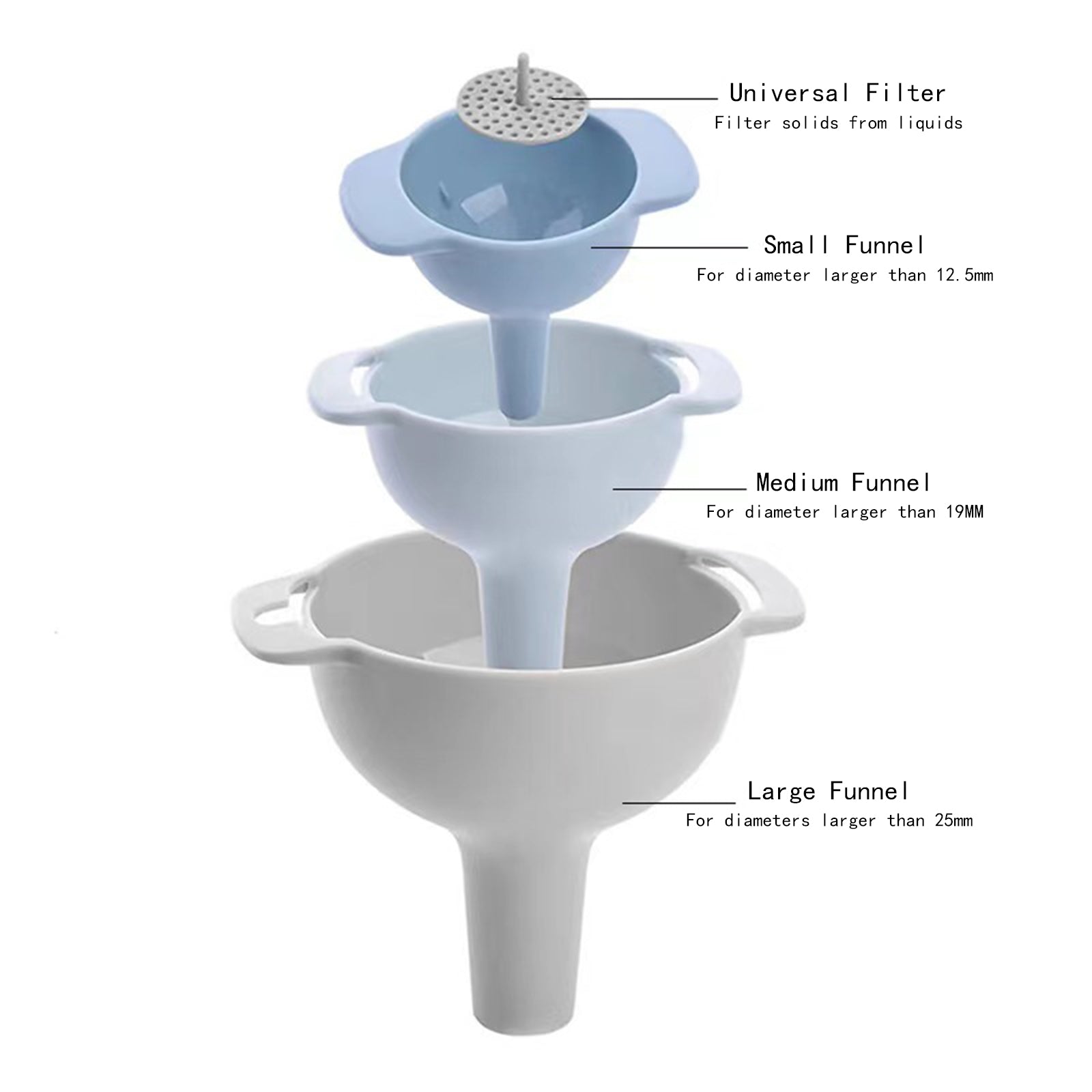 Kitchen Funnels w/ Detachable Strainer Filter