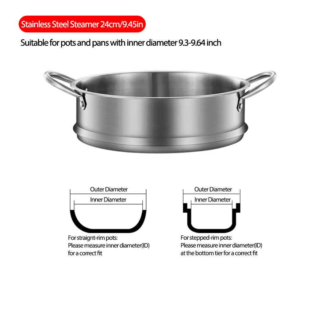 304 Stainless Steel Stackable Steamer Basket with Handles (Dishwasher Safe)