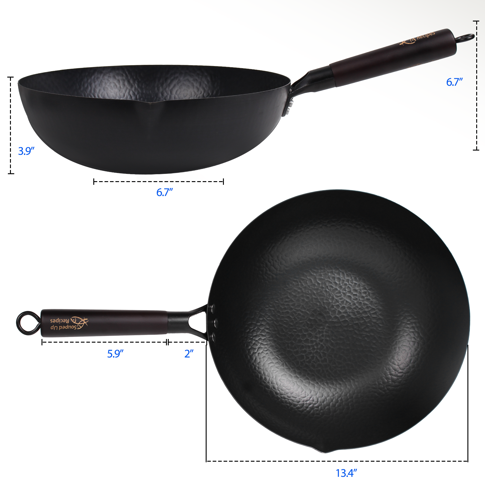 13.4 Inch Carbon Steel Wok For Electric, Induction and Gas Stoves (Lid, Spatula and User Guide Video Included)