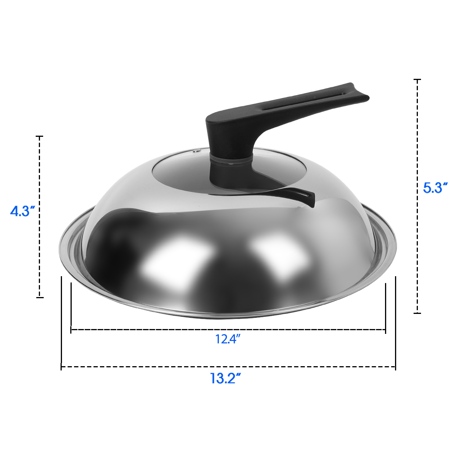 Wok Lid 13.2 Inch Universal Lid, Frying Pot 304 stainless steel lid with a tempered glass window Frying Pot Cover, Cookware Lids Replacement Lid with Handle - Mirror Appearance