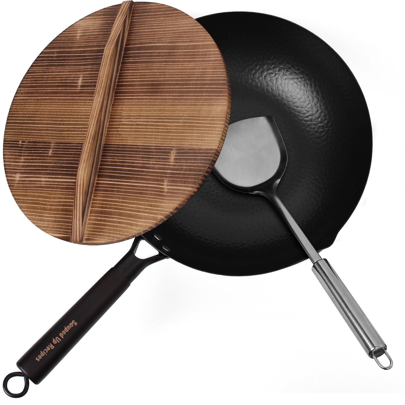 12.5 Inch Carbon Steel Wok For Electric, Induction and Gas Stoves (Lid, Spatula and User Guide Video Included)
