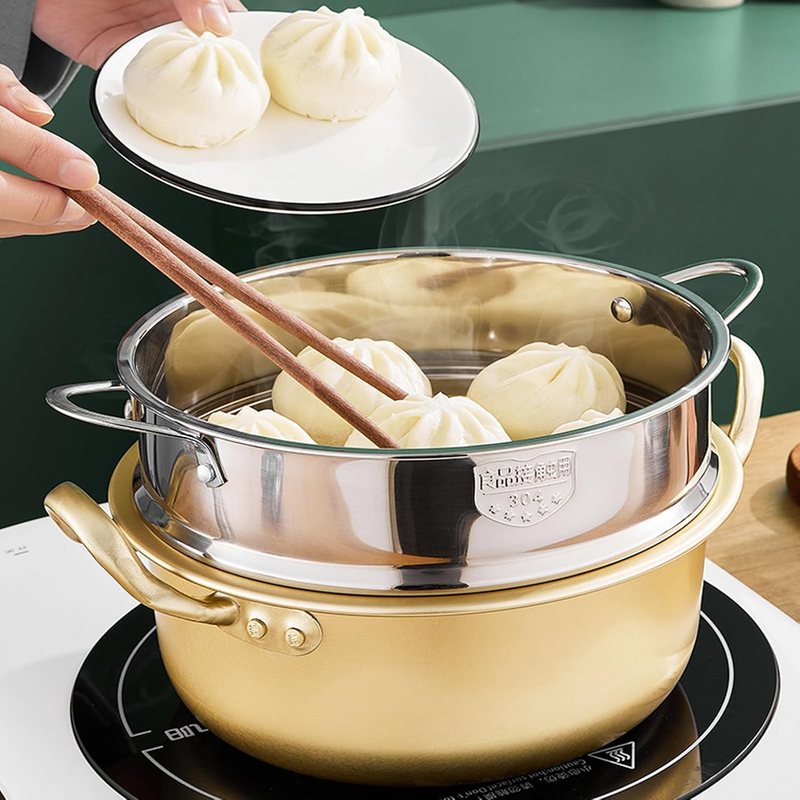 304 Stainless Steel Stackable Steamer Basket with Handles (Dishwasher Safe)
