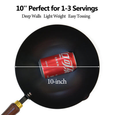 Souped Up Recipes 10 Inch Carbon Steel Wok For Electric, Induction and Gas Stoves (Lid and User Guide Video Included)