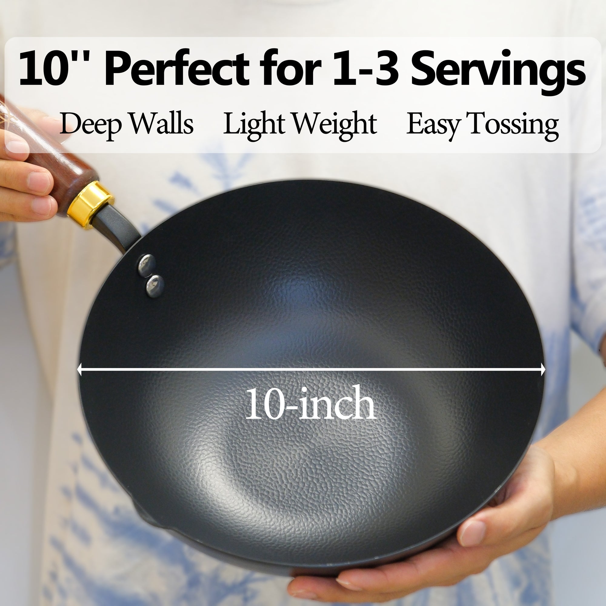 Souped Up Recipes 10 Inch Carbon Steel Wok For Electric, Induction and Gas Stoves (Lid and User Guide Video Included)