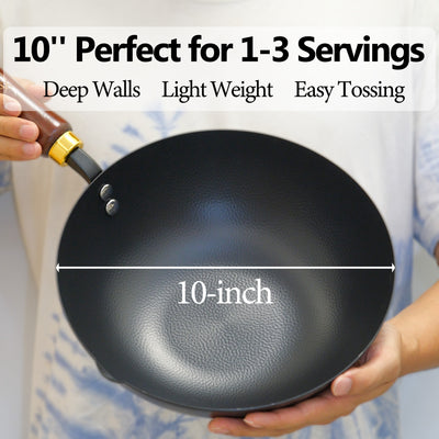 Souped Up Recipes 10 Inch Carbon Steel Wok For Electric, Induction and Gas Stoves (Lid and User Guide Video Included)