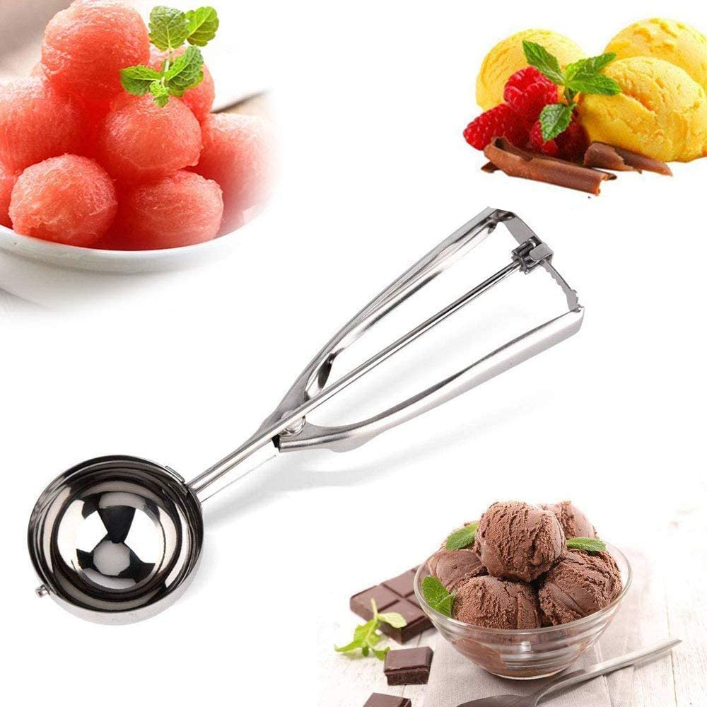 Ice Cream Scoop, Stainless Stee Ice Scoop, Ice Scooper For Dessert, Fruits,  Cookie, Ice Creem, Ice Cream Scoop with Trigger, Easy to Operate & Clean