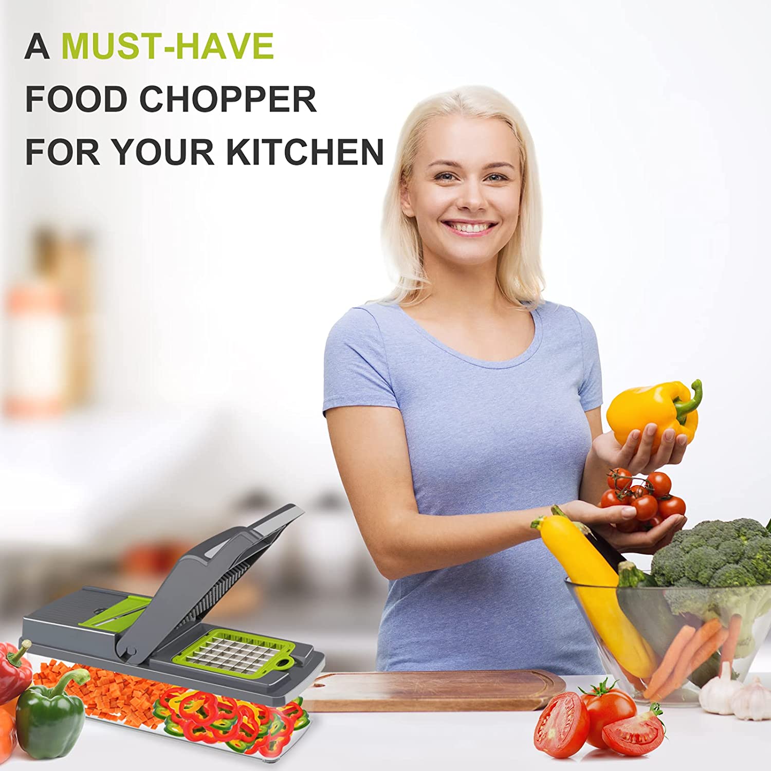 Vegetable Chopper, Pro Onion Chopper, Multifunctional 13 in 1 Food Chopper,  Kitchen Vegetable Slicer Dicer Cutter,Veggie Chopper With 8 Blades,Carrot