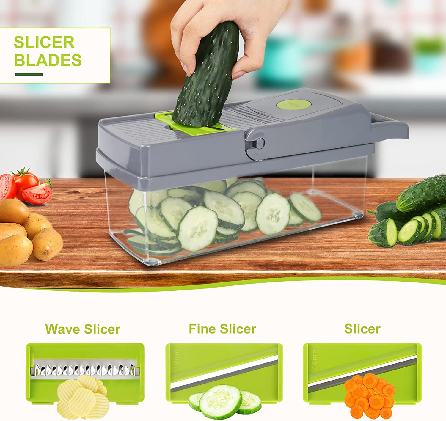 Mandoline Kitchenware Mandoline Food Slicer (includes additional 13 attachments) – Curated ...