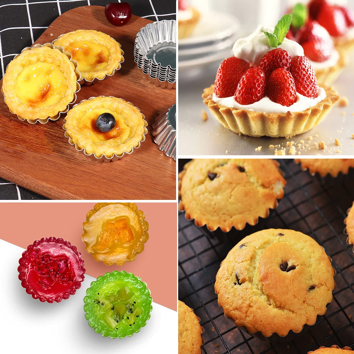 Egg Tart Molds / Mini Tart Pans / Aluminum Pie Tins / Muffin Baking Cups (30 pcs)