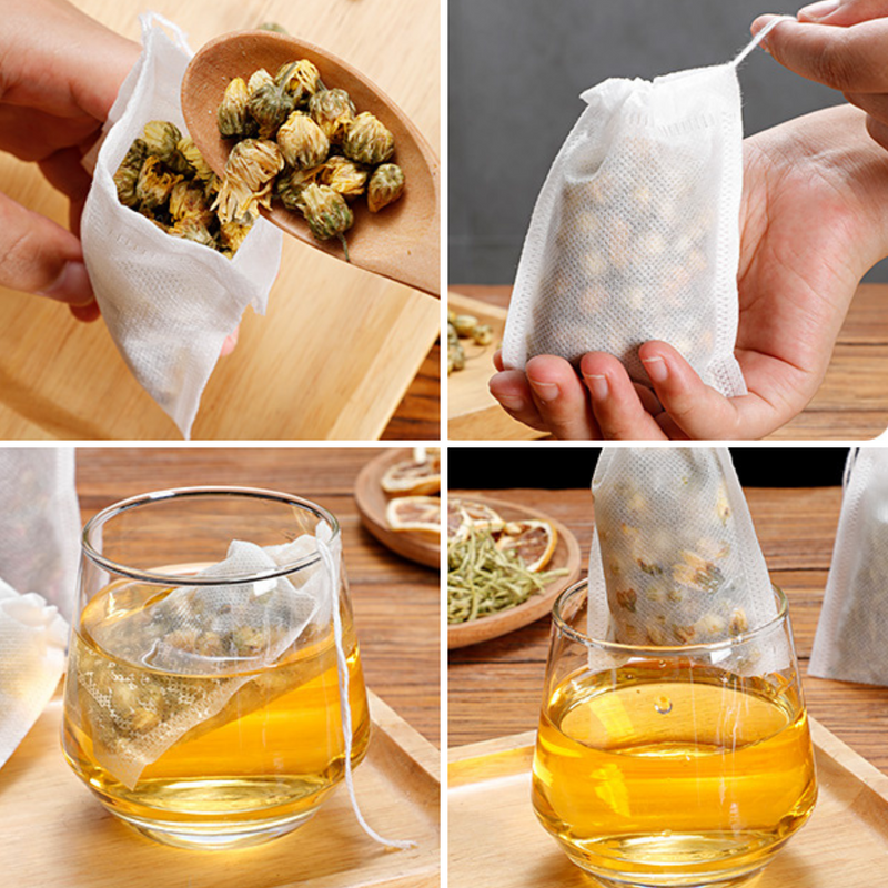 Disposable Drawstring Filter Bags for Spices, Herbs, Tea, Coffee, and Cooking (100 Count)