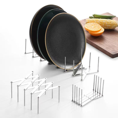 Multi-Functional Organizer for Dishes and Lids / Retractable Plate Drying Rack Holder (2 PC)